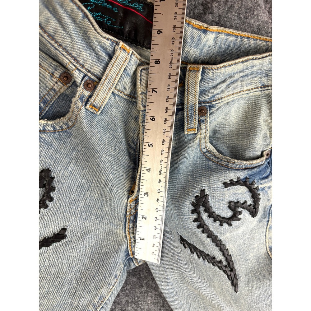 Michelle Julene Couture Upcycled Denim Jeans Leather Applique Western 26 - Picture 8 of 16